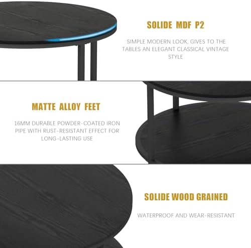 Round Coffee Table, 27.6" Small Coffee Table for Living Room,2-Tier Rustic Wood Desktop with Storage Shelf, alternate view 6