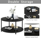 Round Coffee Table, 27.6" Small Coffee Table for Living Room,2-Tier Rustic Wood Desktop with Storage Shelf, alternate view 7