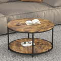 Round Coffee Table, 27.6" Small Coffee Table for Living Room,2-Tier Rustic Wood Desktop with Storage Shelf