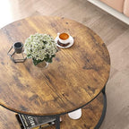 Round Coffee Table, 27.6" Small Coffee Table for Living Room,2-Tier Rustic Wood Desktop with Storage Shelf, alternate view 4