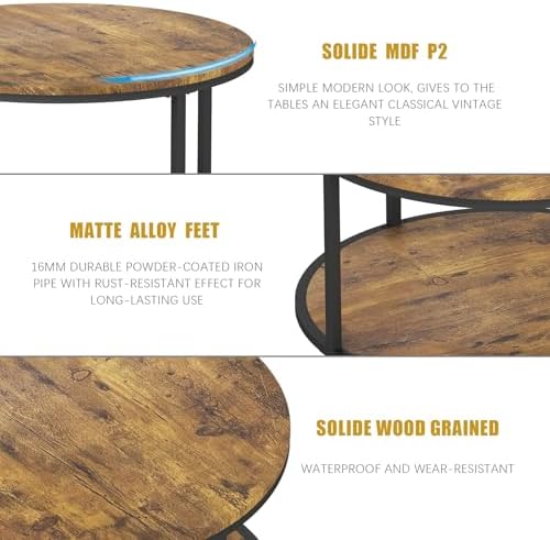 Round Coffee Table, 27.6" Small Coffee Table for Living Room,2-Tier Rustic Wood Desktop with Storage Shelf, alternate view 6