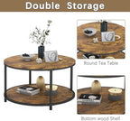 Round Coffee Table, 27.6" Small Coffee Table for Living Room,2-Tier Rustic Wood Desktop with Storage Shelf, alternate view 7