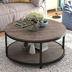 Round Coffee Table,36" Coffee Table for Living Room,2-Tier Rustic Wood Desktop with Storage Shelf Modern Design
