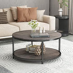 Round Coffee Table,36" Coffee Table for Living Room,2-Tier Rustic Wood Desktop with Storage Shelf Modern Design, alternate