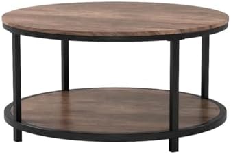 Round Coffee Table,36" Coffee Table for Living Room,2-Tier Rustic Wood Desktop with Storage Shelf Modern Design, alternate