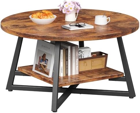 Round Coffee Table, Small Circle Coffee Table with Storage, Modern Wood Round Center Table for Living Room, Home