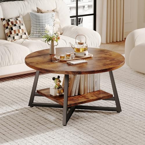 Round Coffee Table, Small Circle Coffee Table with Storage, Modern Wood Round Center Table for Living Room, Home, alternate