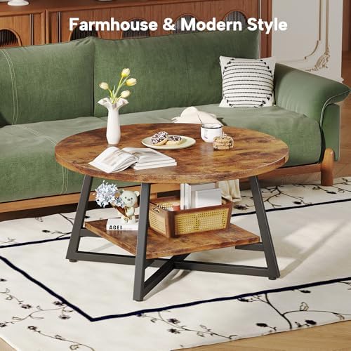 Round Coffee Table, Small Circle Coffee Table with Storage, Modern Wood Round Center Table for Living Room, Home, alternate
