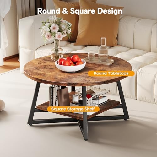 Round Coffee Table, Small Circle Coffee Table with Storage, Modern Wood Round Center Table for Living Room, Home, alternate