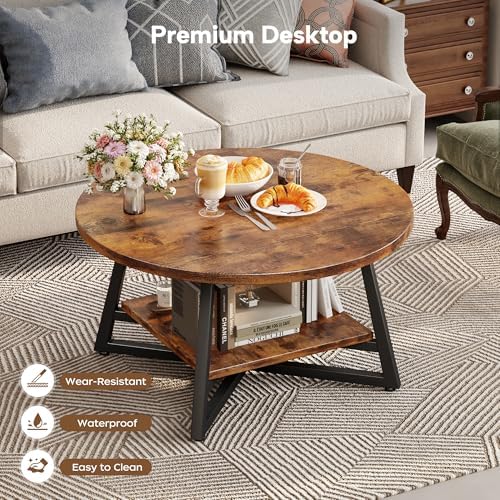 Round Coffee Table, Small Circle Coffee Table with Storage, Modern Wood Round Center Table for Living Room, Home, alternate