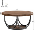 Round Coffee Table with 2 Tiers, 31.5" Wooden Circle Accent Cocktail Table with Storage Shelf and Metal Frame, alternate view