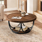 Round Coffee Table with 2 Tiers, 31.5" Wooden Circle Accent Cocktail Table with Storage Shelf and Metal Frame, alternate view
