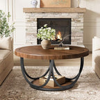 Round Coffee Table with 2 Tiers, 31.5" Wooden Circle Accent Cocktail Table with Storage Shelf and Metal Frame, alternate view