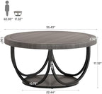 Round Coffee Table with 2 Tiers, 31.5" Wooden Circle Accent Cocktail Table with Storage Shelf and Metal Frame, alternate view