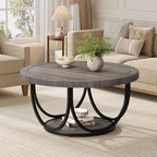 Round Coffee Table with 2 Tiers, 31.5" Wooden Circle Accent Cocktail Table with Storage Shelf and Metal Frame, alternate view