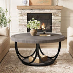 Round Coffee Table with 2 Tiers, 31.5" Wooden Circle Accent Cocktail Table with Storage Shelf and Metal Frame, alternate view