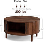 Round Coffee Table with Sliding Doors, Mid-Century, Walnut, alternate view 2
