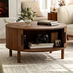 Round Coffee Table with Sliding Doors, Mid-Century, Walnut, alternate view 3