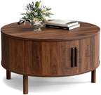 Round Coffee Table with Sliding Doors, Mid-Century, Walnut, alternate view 7