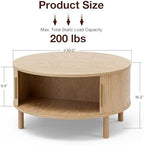 Round Coffee Table with Sliding Doors, Modern, Natural, alternate view 2