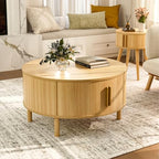 Round Coffee Table with Sliding Doors, Modern, Natural, alternate view 6