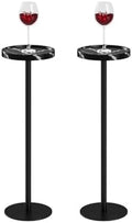 Round Drink Table Set 2, Small Pedestal Side Table, Black Marble