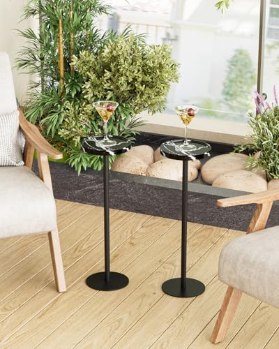 Round Drink Table Set 2, Small Pedestal Side Table, Black Marble, alternate view 2