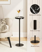 Round Drink Table Set 2, Small Pedestal Side Table, Black Marble, alternate view 4