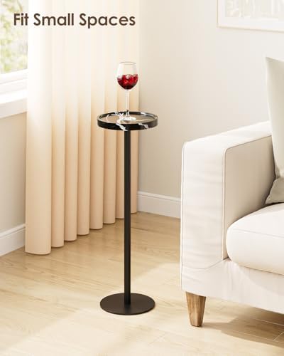 Round Drink Table Set 2, Small Pedestal Side Table, Black Marble, alternate view 5
