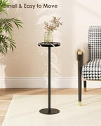 Round Drink Table Set 2, Small Pedestal Side Table, Black Marble, alternate view 6