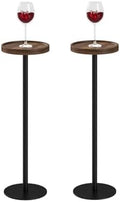 Round Drink Table Set 2, Small Pedestal Side Table, Brown Walnut