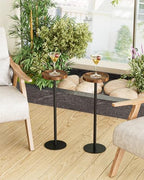 Round Drink Table Set 2, Small Pedestal Side Table, Brown Walnut, alternate view 2