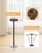 Round Drink Table Set 2, Small Pedestal Side Table, Brown Walnut, alternate view 3
