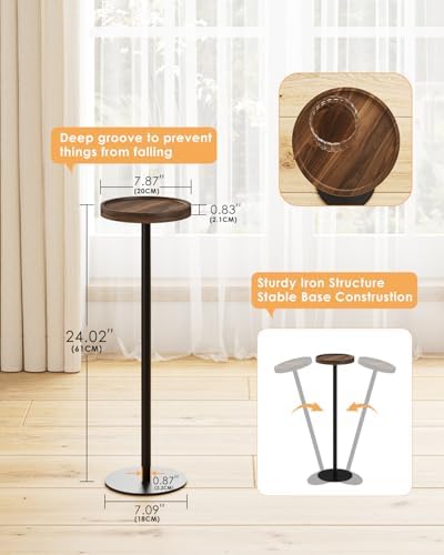 Round Drink Table Set 2, Small Pedestal Side Table, Brown Walnut, alternate view 3