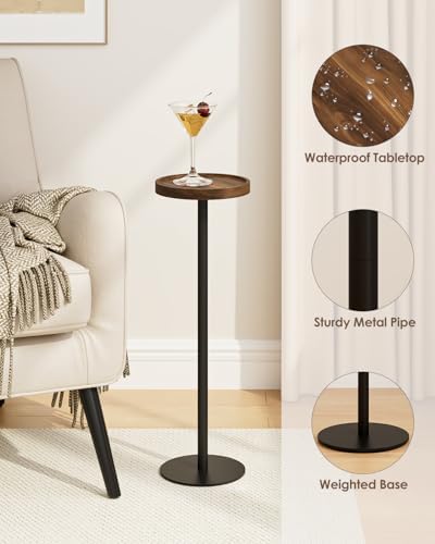 Round Drink Table Set 2, Small Pedestal Side Table, Brown Walnut, alternate view 4