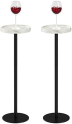 Round Drink Table Set 2, Small Pedestal Side Table, White Marble