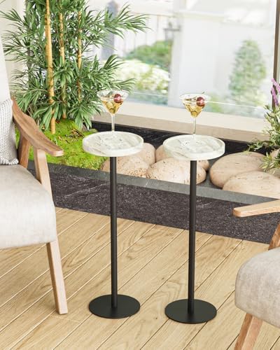 Round Drink Table Set 2, Small Pedestal Side Table, White Marble, alternate view 2