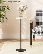 Round Drink Table Set 2, Small Pedestal Side Table, White Marble, alternate view 6