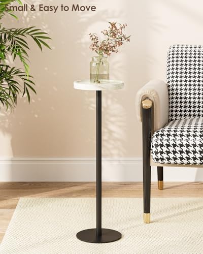 Round Drink Table Set 2, Small Pedestal Side Table, White Marble, alternate view 6