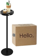 Round Drink Table, Small Pedestal Side Table, Black Marble