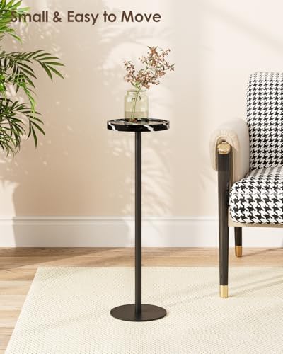 Round Drink Table, Small Pedestal Side Table, Black Marble, alternate view 6