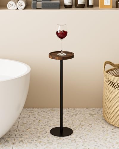 Round Drink Table, Small Pedestal Side Table, Brown Walnut, alternate view 2
