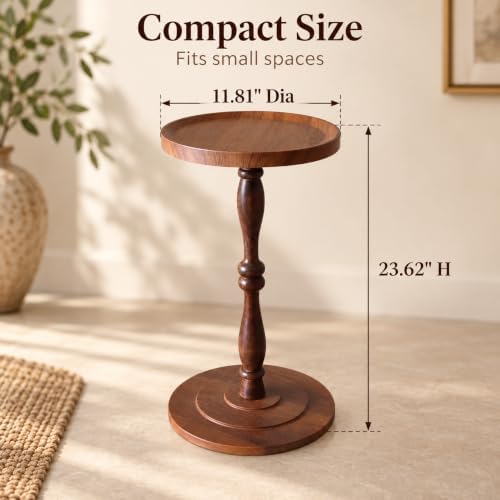 Round Drink Table, Small Pedestal Side Table, Martini Table, Dark Walnut in Dark Walnut, alternate view 2