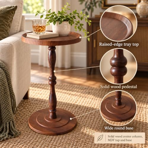 Round Drink Table, Small Pedestal Side Table, Martini Table, Dark Walnut in Dark Walnut, alternate view 3
