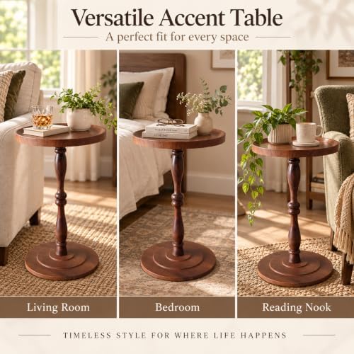 Round Drink Table, Small Pedestal Side Table, Martini Table, Dark Walnut in Dark Walnut, alternate view 5