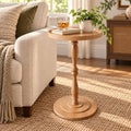 Round Drink Table, Small Pedestal Side Table, Martini Table, Natural Oak in Light Walnut
