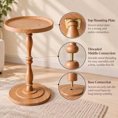 Round Drink Table, Small Pedestal Side Table, Martini Table, Natural Oak in Light Walnut, alternate view 4