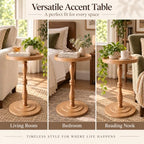 Round Drink Table, Small Pedestal Side Table, Martini Table, Natural Oak in Light Walnut, alternate view 5