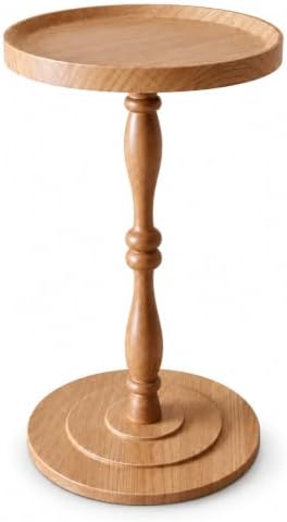Round Drink Table, Small Pedestal Side Table, Martini Table, Natural Oak in Light Walnut, alternate view 6