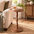 Round Drink Table, Small Pedestal Side Table, Martini Table, Walnut Brown in Brown
